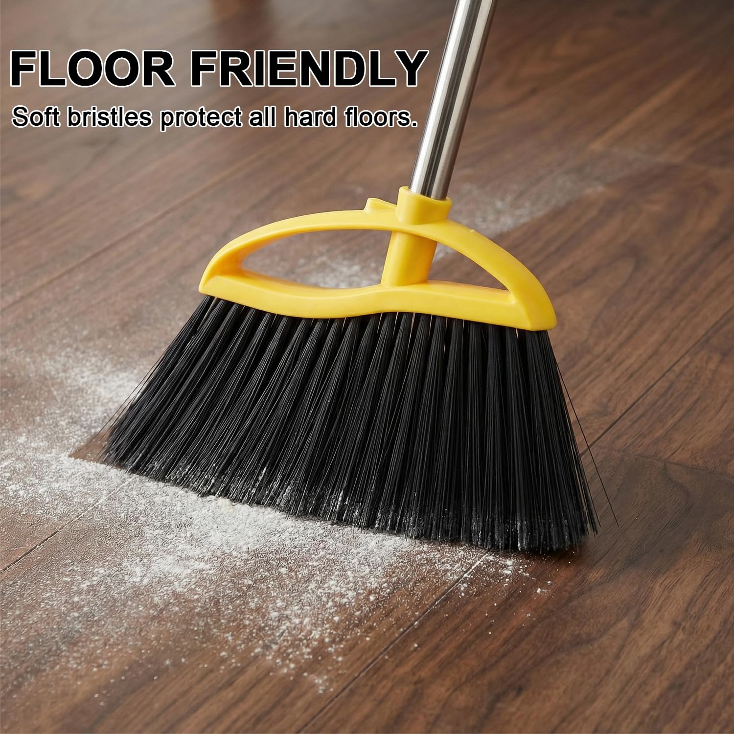 Gloffer Soft Bristles Broom for Indoor Sweeping, Household Cleaning Angle Broom with 55inch Long Handle for Home Office Hardwood Tile Floors Kitchen