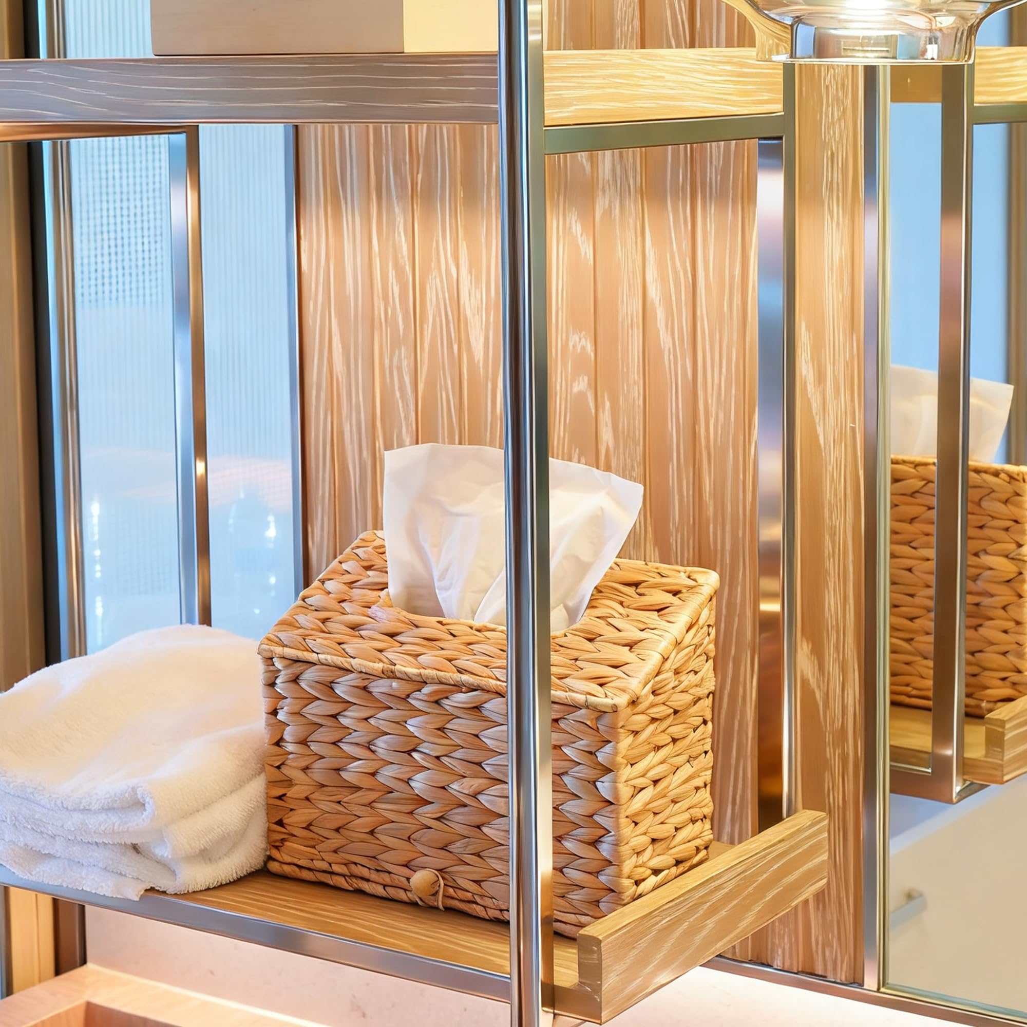 Water Hyacinth Hand Towels Box Cover for Kleenex Disposable Paper Hand Towels, Handwoven Towel Holder, Wicker Tissue Box Cover for Bathroom, Bedroom, Office, Tabletop, Kitchen