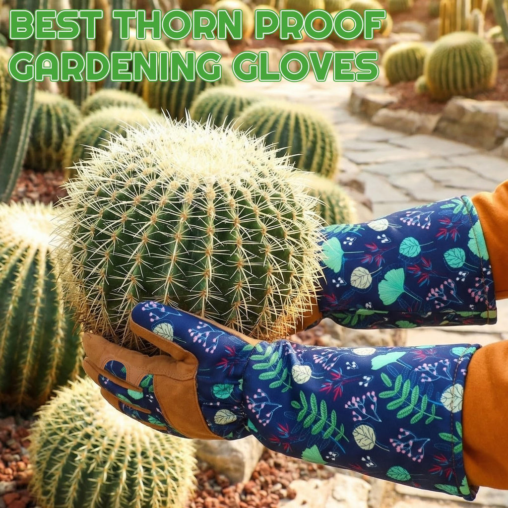 Jspupifip 2 Pairs Gardening Gloves for Women Short Long Leather Breathable Thorn Proof Protection Glove for Pruning Garden Work
