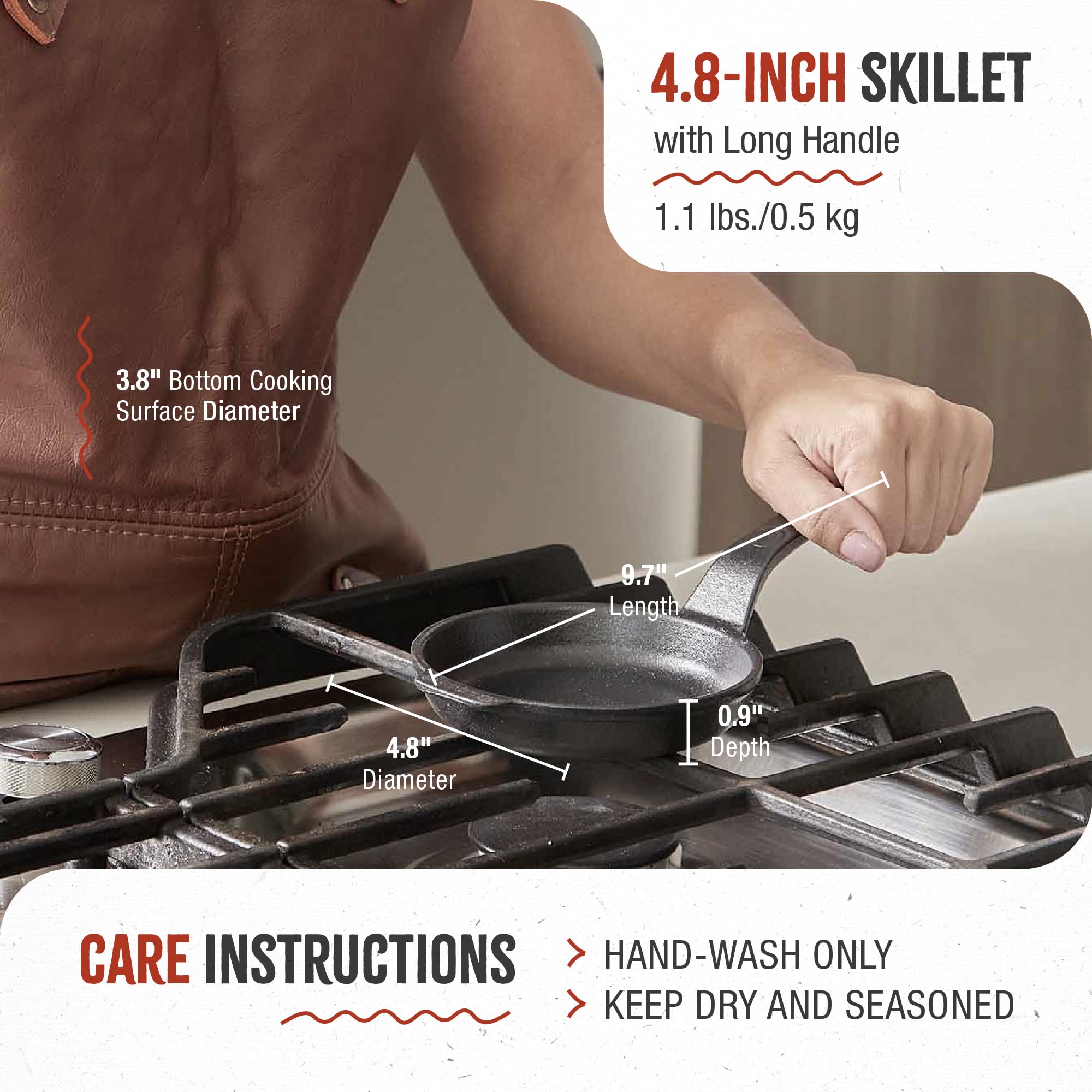 Victoria 4-Inch Cast-Iron Skillet, Pre-Seasoned Cast-Iron Frying Pan with Long Handle, Made in Colombia