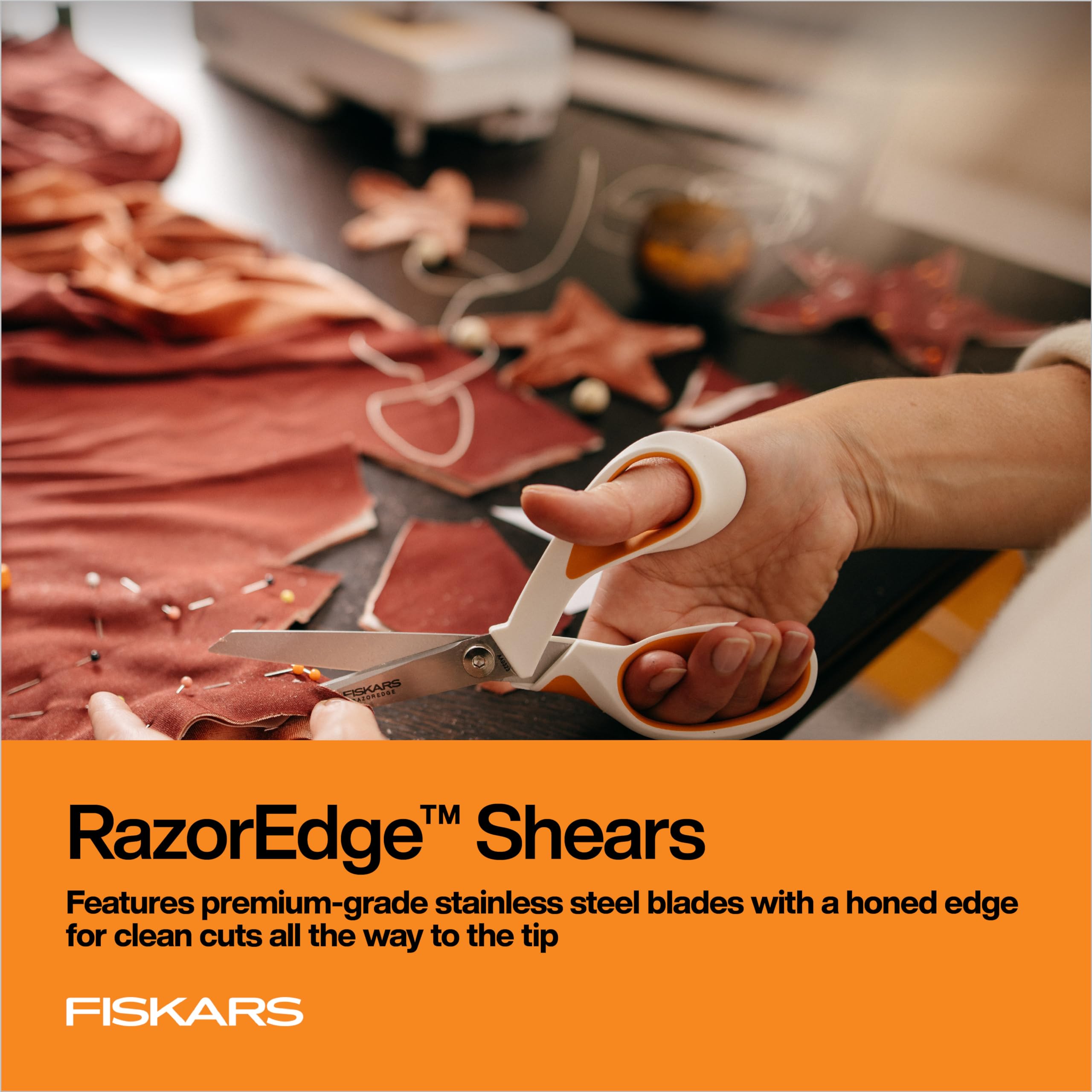 Fiskars RazorEdge Fabric Scissors - 8" Heavy Duty Fabric Shears with SoftGrip Ergonomic Handle, Premier Grade Stainless Steel Blades