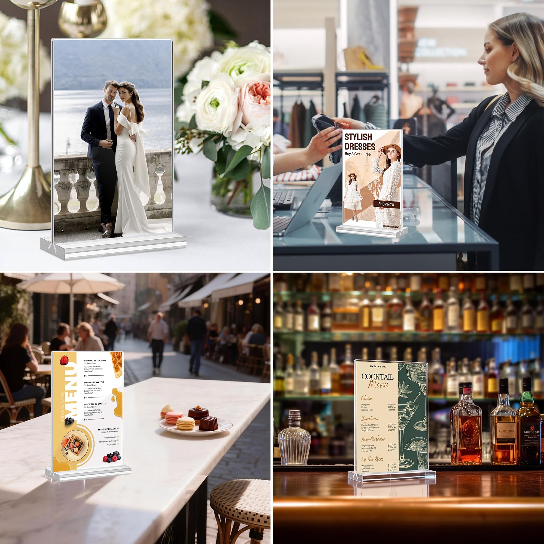 4 Pack Acrylic Sign Holder 8.5 x 11,Clear Menu Stand, Double-Sided Clear Sign Holder, Vertical Plastic Stands for Display, Stand up Table Top Frame Paper Holder for Office Business Store Restaurants