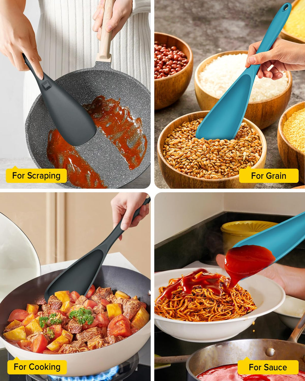 Pack of 2 Cooking Spoons for Non Stick Cookware, Multifunction Spatula Spoon BPA-Free, One-Piece Design, Suitable for Scooping, Scraping, Serving and Mixing (Gray-Blue)
