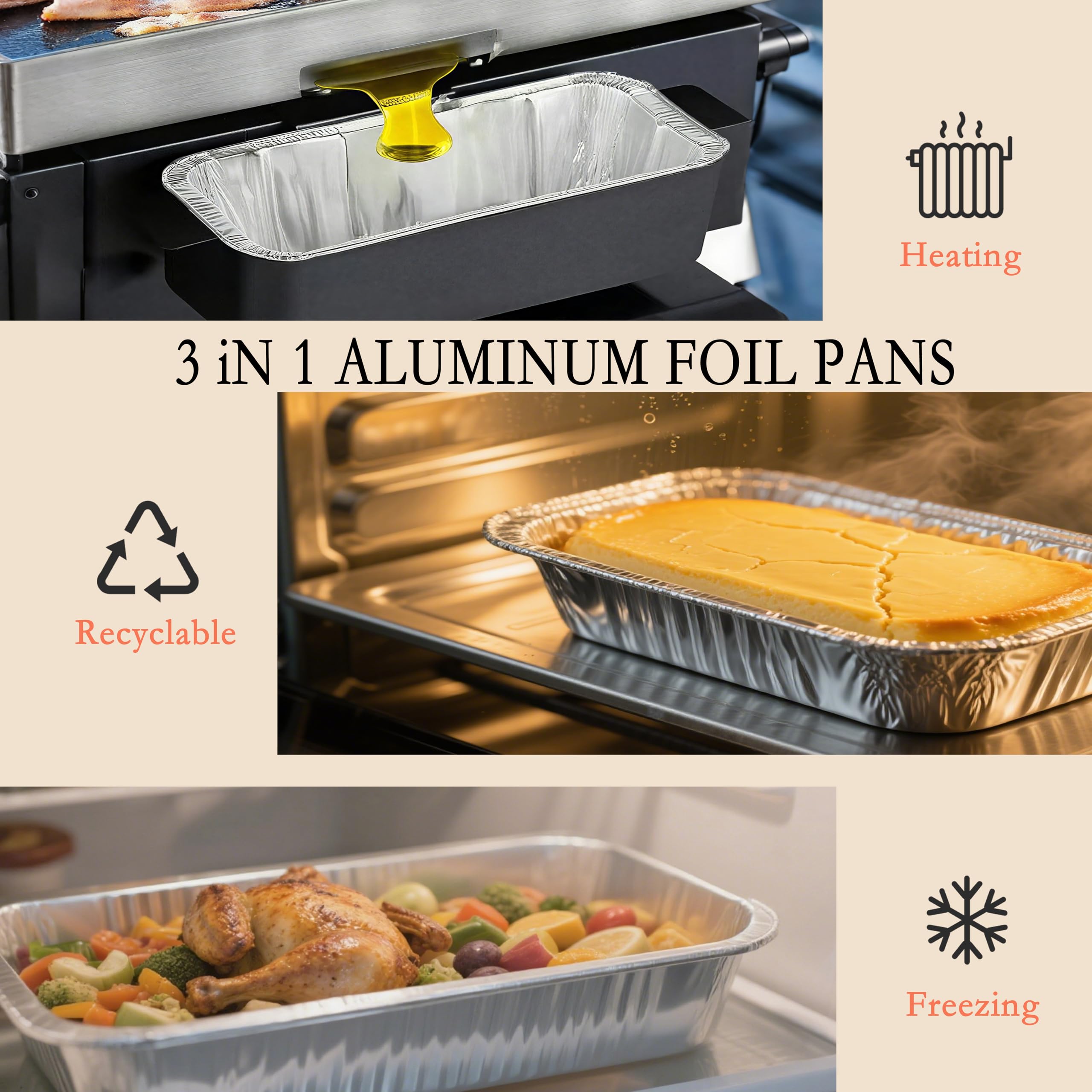 50pcs Drip Pan Liner Set, Disposable Grease Collection Tray for Blackstone Frying Pans (36''-17''), with 2 Cleaning Brushes (1 Handle), 2 Silicone Brushes,Aluminum Disposable Grease Catcher Trays