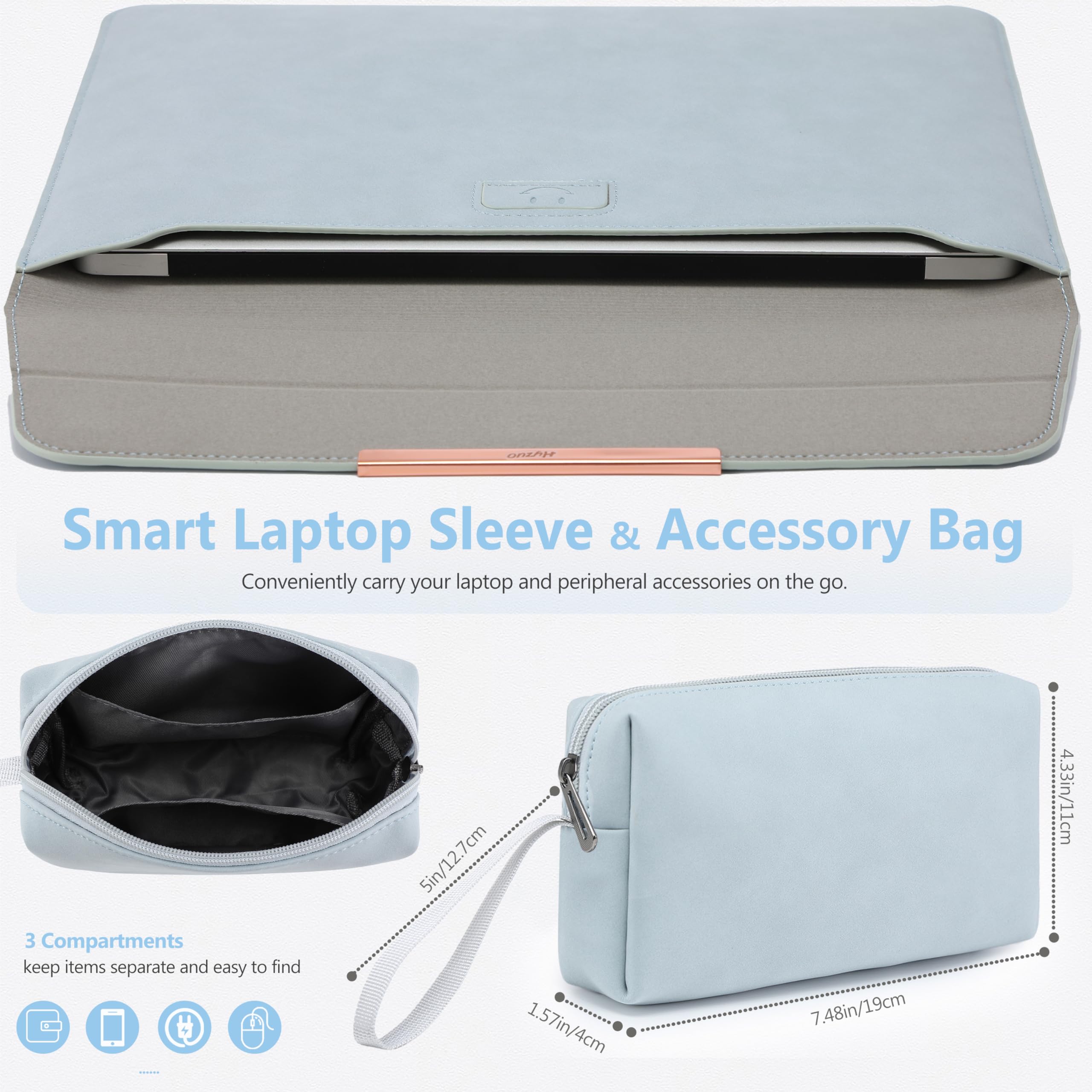 HYZUO 13 Inch Laptop Sleeve Case with Stand for MacBook Air 13 M5 A3449 M4 M3 M2 M1 2026-2018, 13" MacBook Neo 2026 A3404, MacBook Pro 13 M2 M1, 13" iPad Pro/Air, Surface Pro, Pale Blue(Smiley)