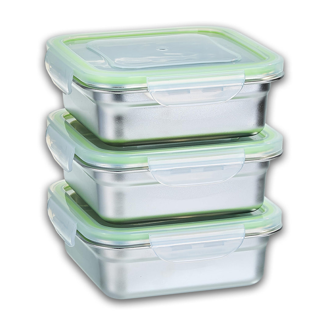 SnapMate - Set of 3 Stainless Steel Sandwich Containers - Food Grade Metal Base with a BPA Free, Leakproof & Airtight Sealed Lid. Great for Sandwiches, Snacks, Meal Prep & Food Storage - Sandwich Box.
