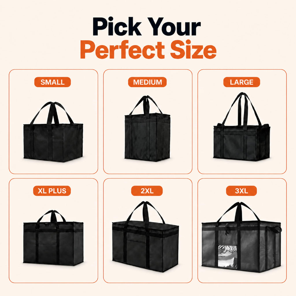 NZ Home Insulated Food Delivery Bag (3XL) Grocery Cooler Bag, Thermal Pizza Delivery & Catering Tote, Heavy Duty & Foldable Food Carrier (Black)