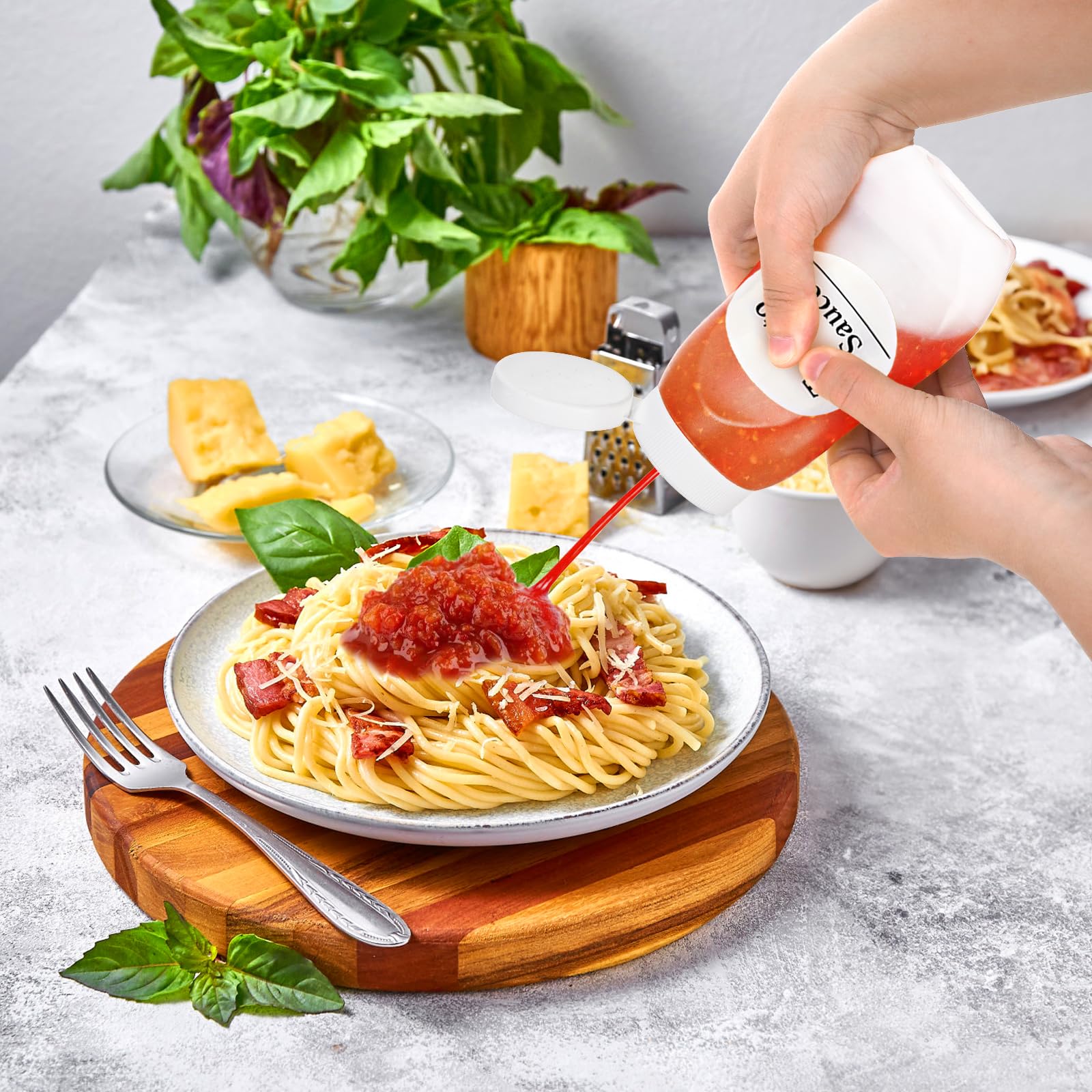 Goaste 12 Pack Condiment Squeeze Bottles, 12 oz Plastic Squirt Bottles with Flip Top Cap, Reusable Empty Sauce Containers with Labels & Silicone Funnels for Ketchup, Mustard, Syrup, Salad Dressings