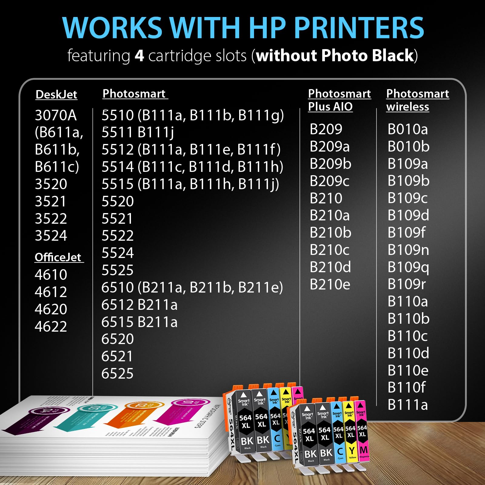 Smart Ink Compatible Ink Cartridges for HP 564 XL 564XL High Yield 10 Pack(4BK & 2C/M/Y) for HP 3520 3521 3522 3070A 4610 4620 4622 5510 5512 5515 5520 5522 5525 6510 6515 6520 6525 B209a B210a B210e