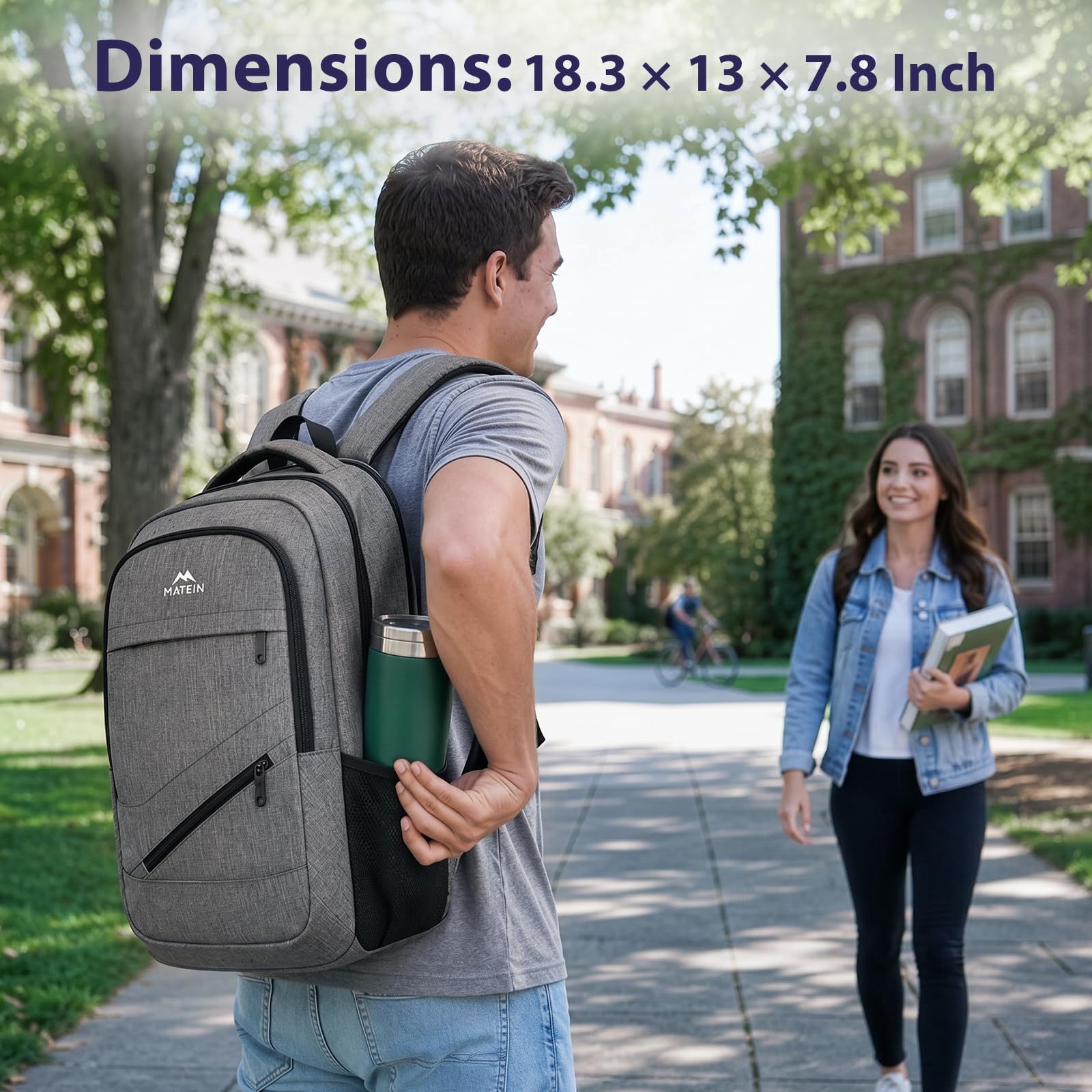 MATEIN Laptop Backpack, 17 inch Business Flight Approved Carry on Backpack, TSA Large Computer Backpack for Men Women with Trolley Sleeve, College School Tactical Book Bag, Grey