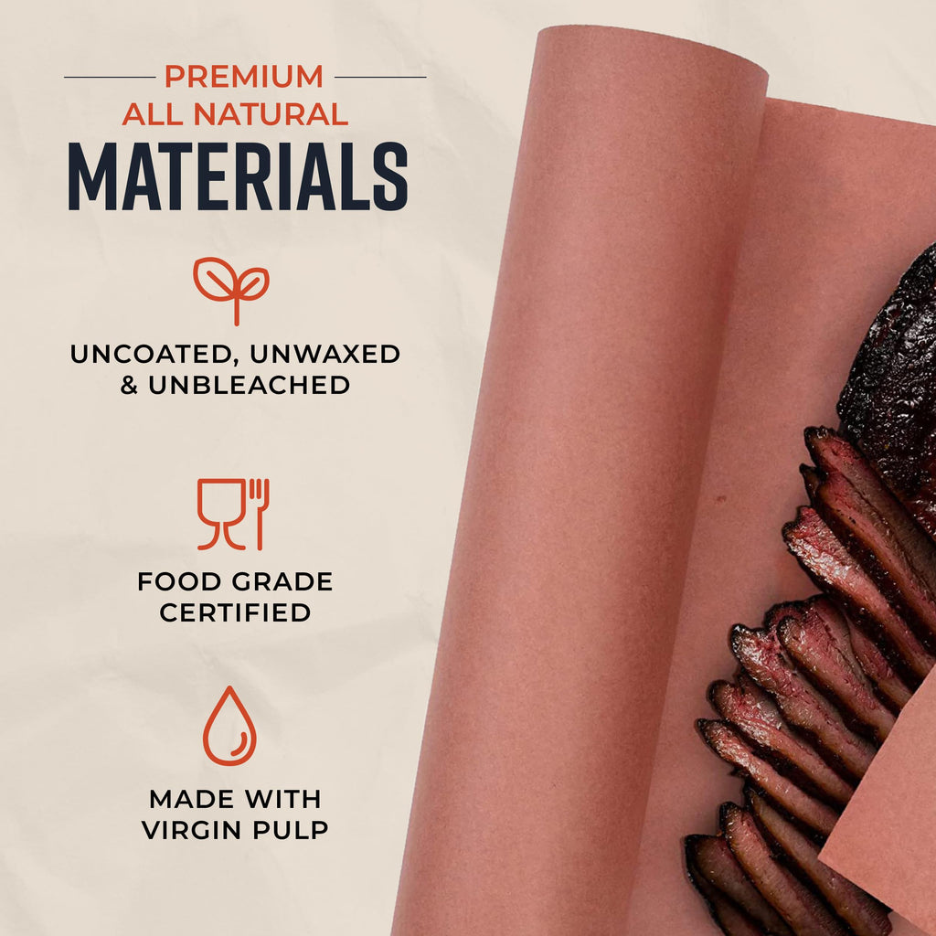 Bryco Goods Pink Butcher Paper Roll - 18 Inch x 175 Feet - Food Grade Peach Paper for Smoking & Grilling Meat, BBQ, Brisket - Unbleached Unwaxed Uncoated