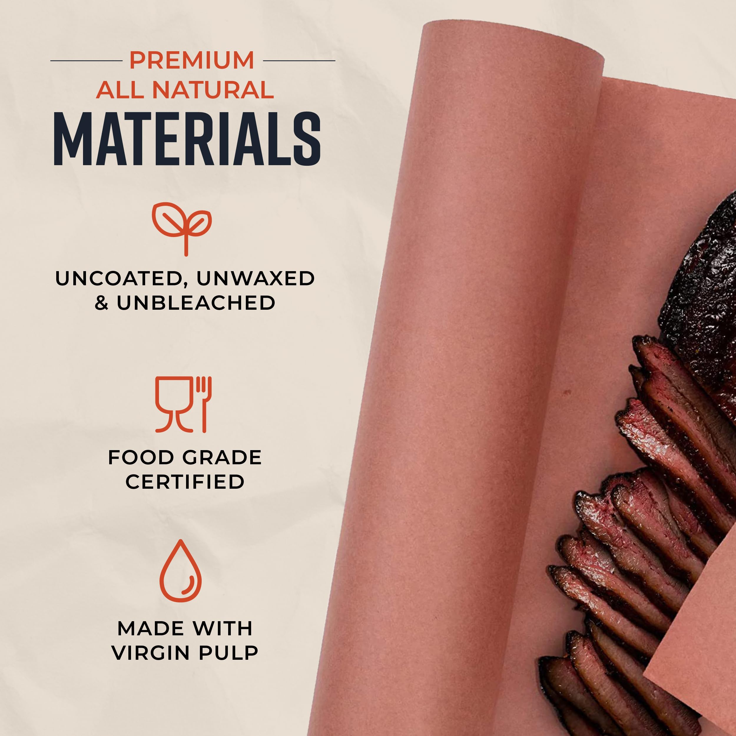 Bryco Goods Pink Butcher Paper Roll - 18 Inch x 175 Feet - Food Grade Peach Paper for Smoking & Grilling Meat, BBQ, Brisket - Unbleached Unwaxed Uncoated