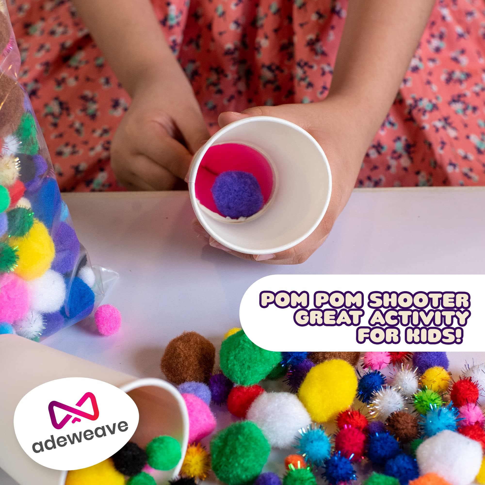 Adeweave 1000 Assorted Craft pom poms – Multicolor bulk pom poms Arts and Crafts, Pompoms for Crafts In Assorted size- Soft and Fluffy Puff Balls, Large colored cotton balls for home and school