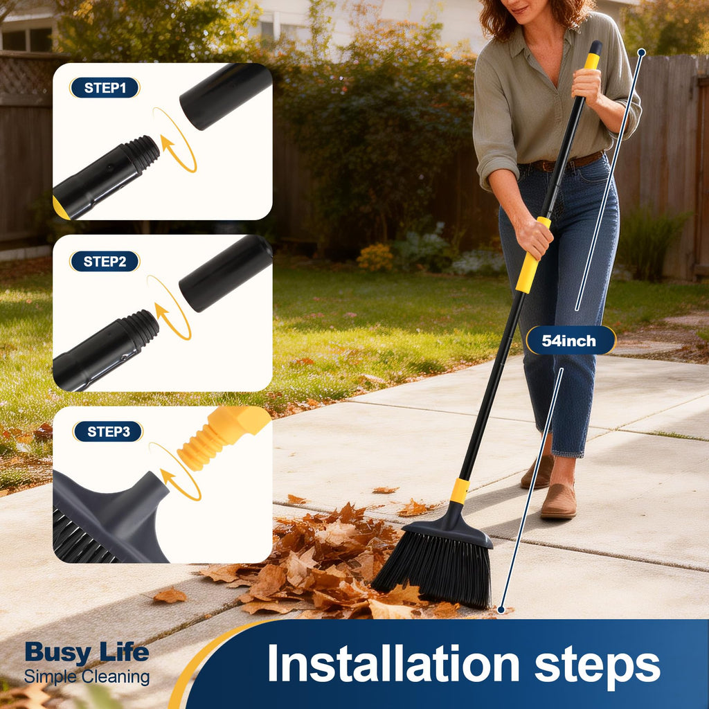Yocada Heavy-Duty Broom Outdoor Commercial Perfect for Courtyard Garage Lobby Mall Market Floor Home Kitchen Room Office Pet Hair Rubbish 54Inch