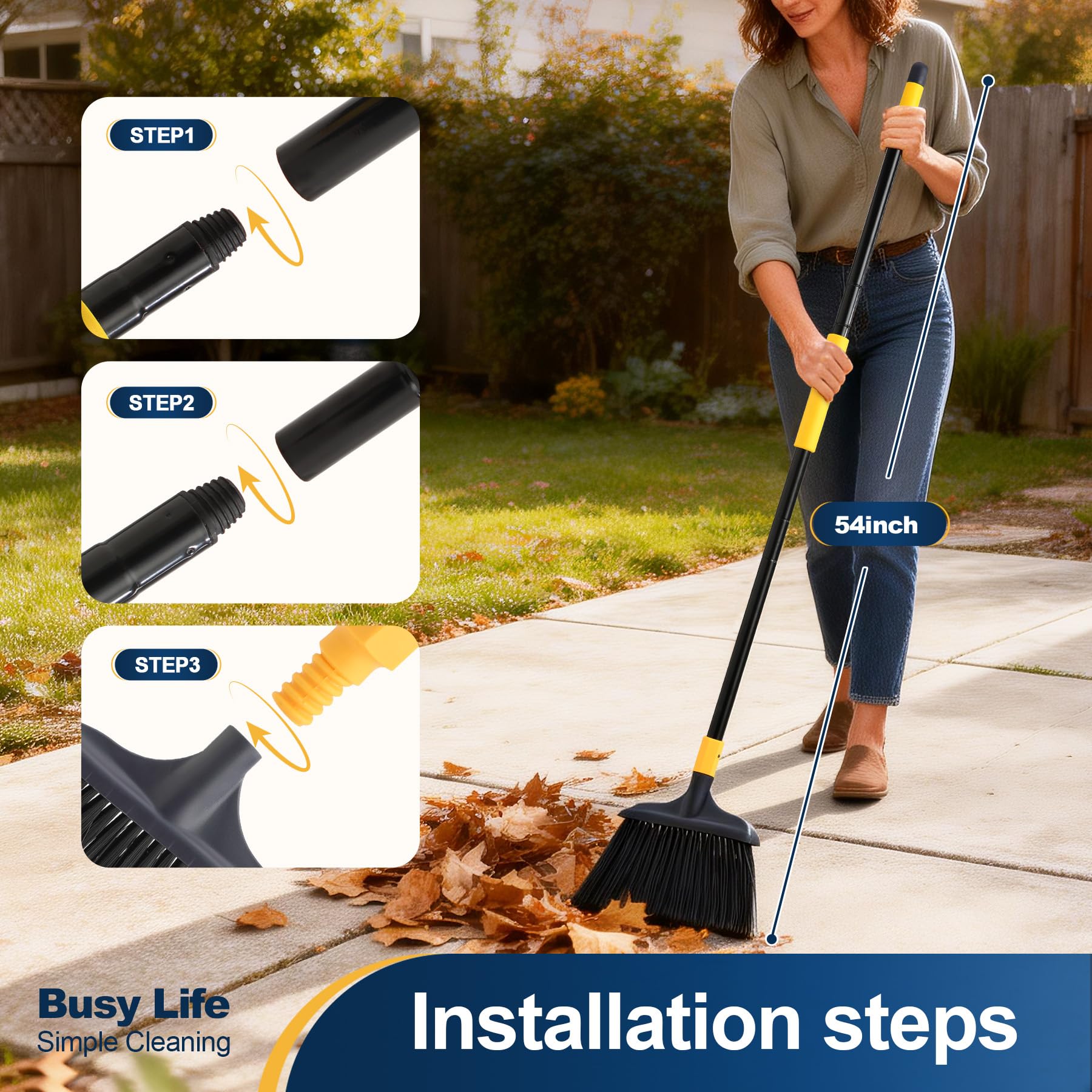 Yocada Heavy-Duty Broom Outdoor Commercial Perfect for Courtyard Garage Lobby Mall Market Floor Home Kitchen Room Office Pet Hair Rubbish 54Inch