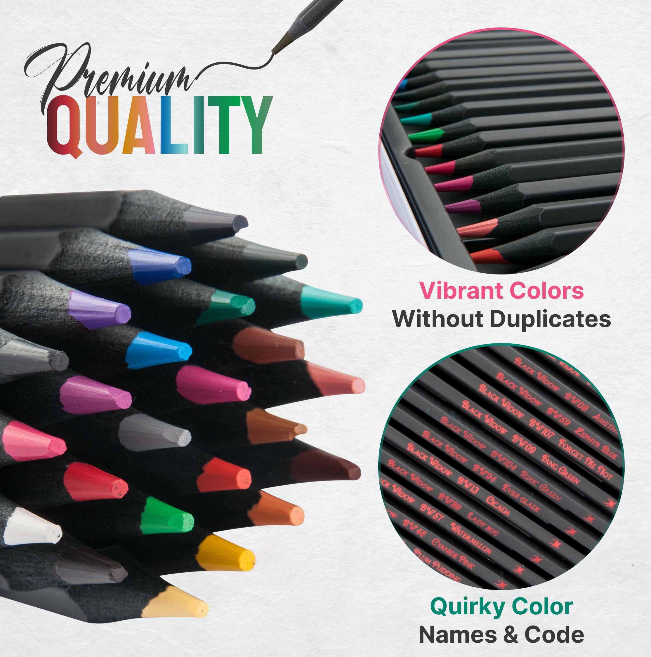 Black Widow Colored Pencils For Adults - 24 Coloring Pencils With Smooth Pigments - Best Color Pencil Set For Adult Coloring Books And Drawing