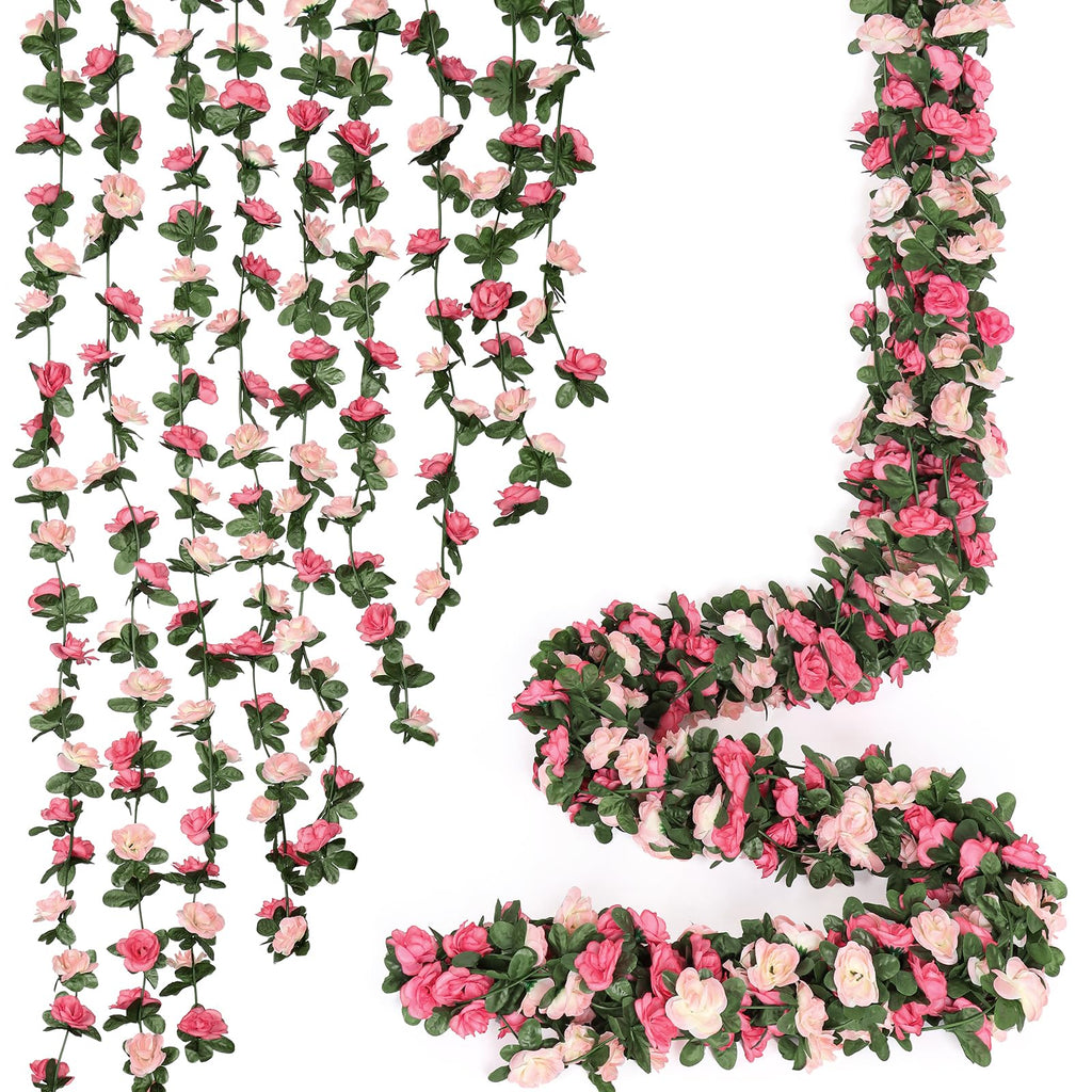 KHOYIME 5 Pack 40 FT Artificial Flower Garland, Fake Pink Roses Vines Silk Flowers Faux Plastic Outdoor Hanging Floral Ivy Garland Decoration for Wedding Arch Bedroom Home Wall Backdrop Room Decor