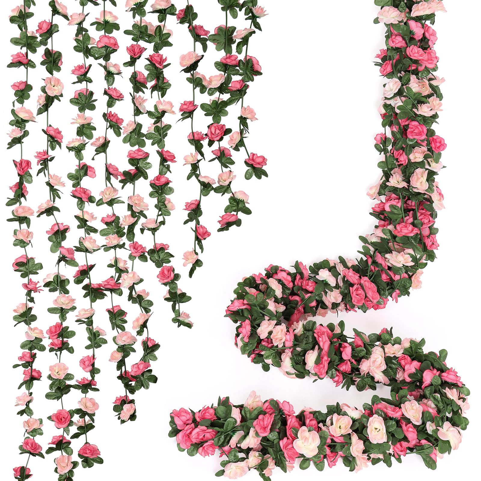 KHOYIME 5 Pack 40 FT Artificial Flower Garland, Fake Pink Roses Vines Silk Flowers Faux Plastic Outdoor Hanging Floral Ivy Garland Decoration for Wedding Arch Bedroom Home Wall Backdrop Room Decor