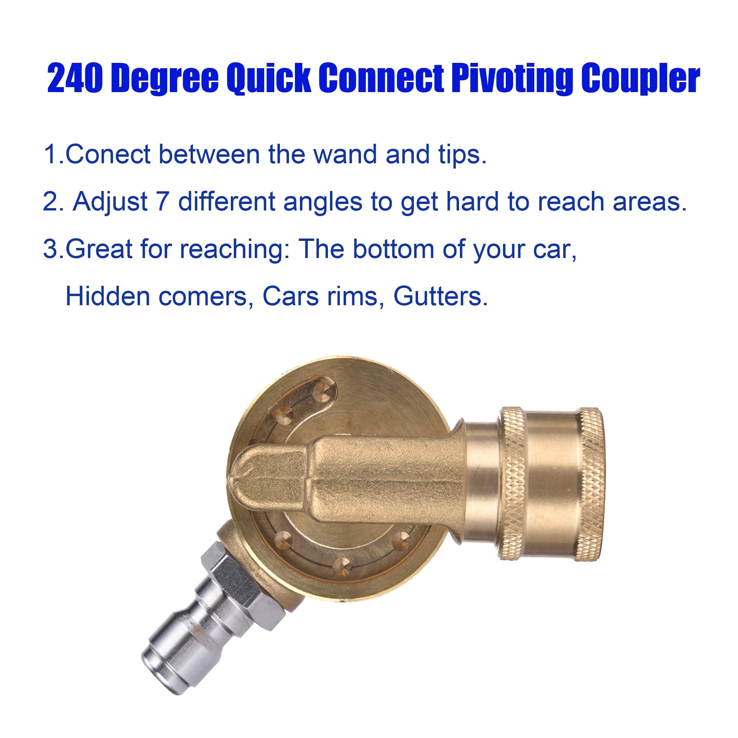 M MINGLE Gutter Cleaner Attachment, Pivoting Coupler for Pressure Washer Nozzle, 240 Degree Rotation, 1/4 Inch Quick Connect, 4500 PSI
