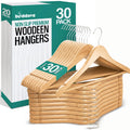 Beddora Wooden Hangers 30 Pack - 360 rotatable Swivel Hook Durable & Slim Lightweight with Shoulder Grooves - Wood Hanger for Clothes Coats Pants Suits Jackets in Natural