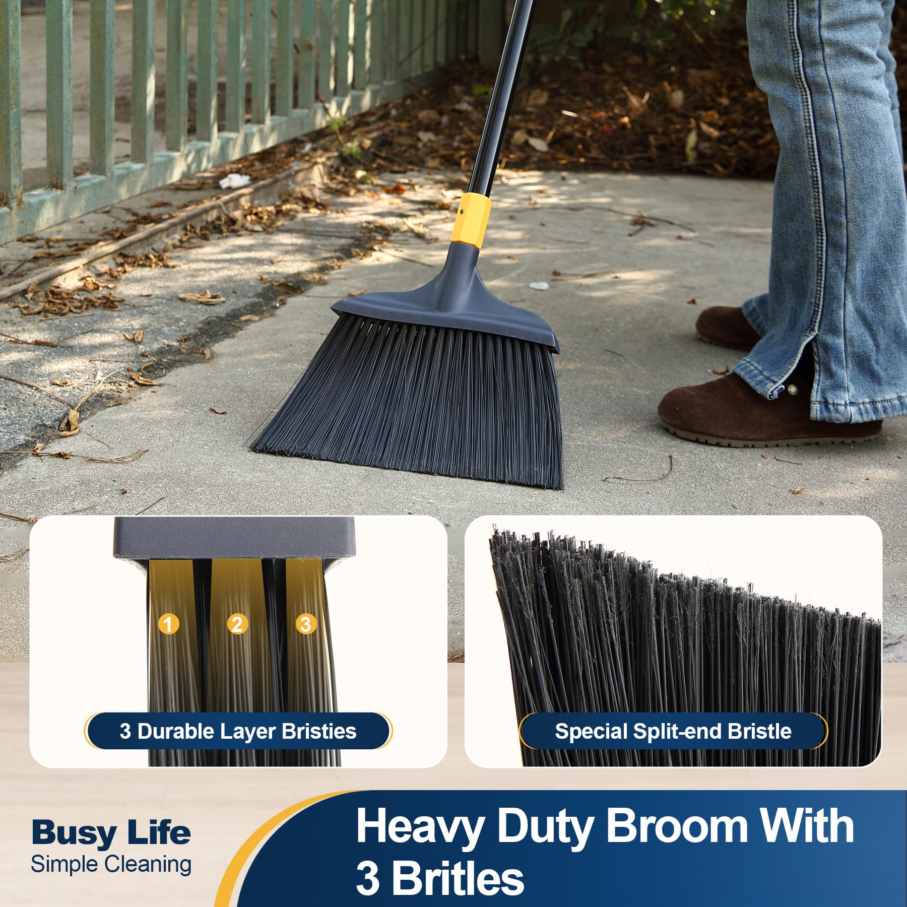 Yocada Heavy-Duty Broom Outdoor Commercial Perfect for Courtyard Garage Lobby Mall Market Floor Home Kitchen Room Office Pet Hair Rubbish 54Inch