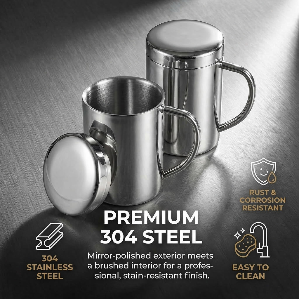 Yesland 2 Pack 13.5 oz Stainless Steel Double-Walled Metal Mugs, Insulated Coffee Cup with Lid and Handle, Thermal Camping Mugs for Coffee, Milk, Juice, Tea and Cold or Hot Drinks