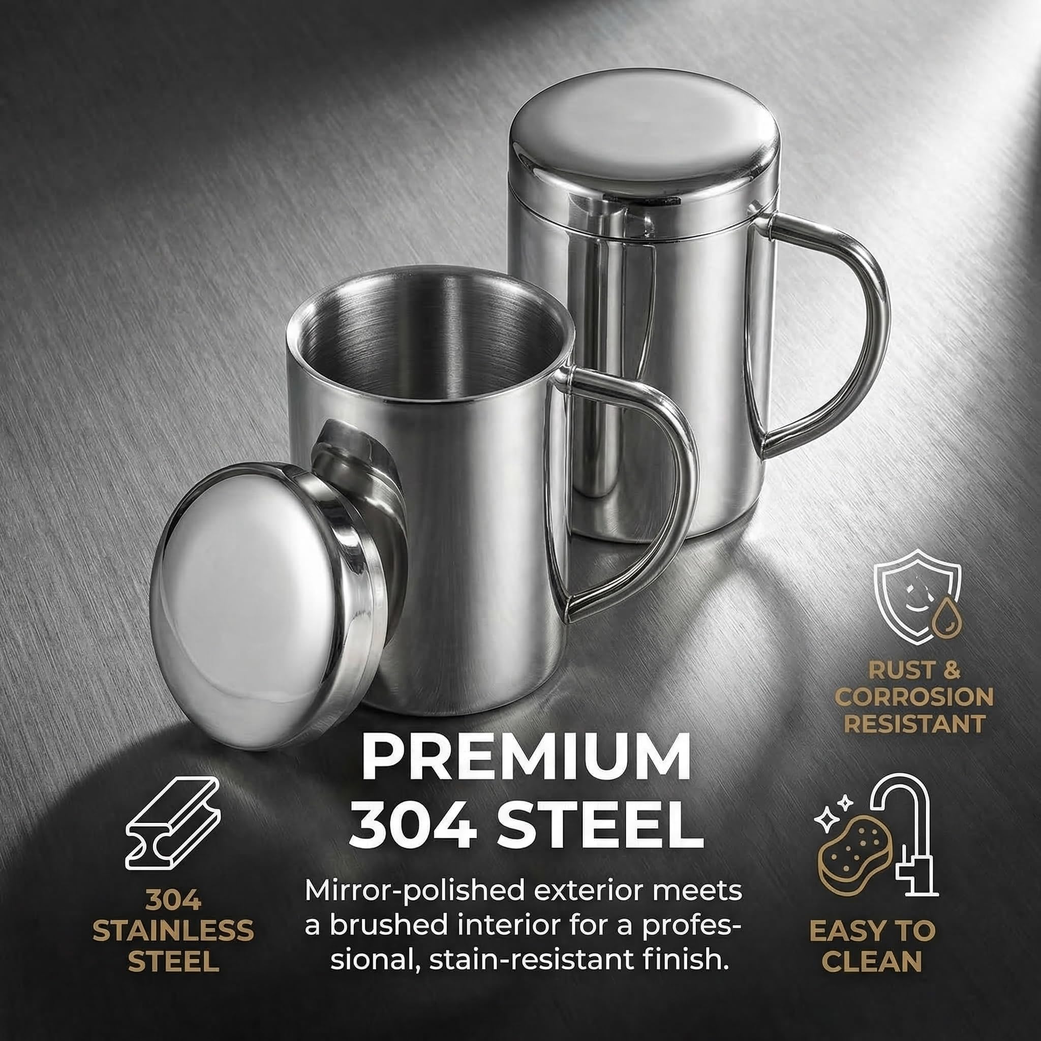 Yesland 2 Pack 13.5 oz Stainless Steel Double-Walled Metal Mugs, Insulated Coffee Cup with Lid and Handle, Thermal Camping Mugs for Coffee, Milk, Juice, Tea and Cold or Hot Drinks