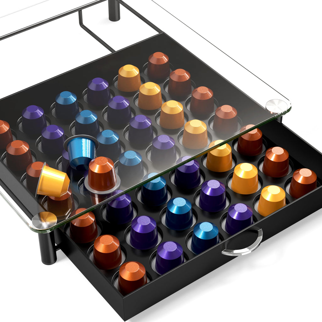 Deco Brothers Tempered Glass Coffee Pod Drawer Compatible with Nespresso Original Line, 42 Capsules