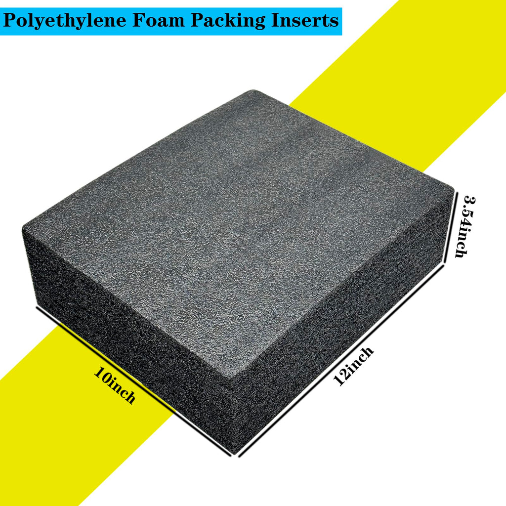 QISF 2PCS Cuttable Polyethylene Foam Block 12x10x3.5Inch Packing Sheet,9CM/3.5In Thick Padding Inserts Foam for DIY Crafts,Cases and Boxes Packing, Black