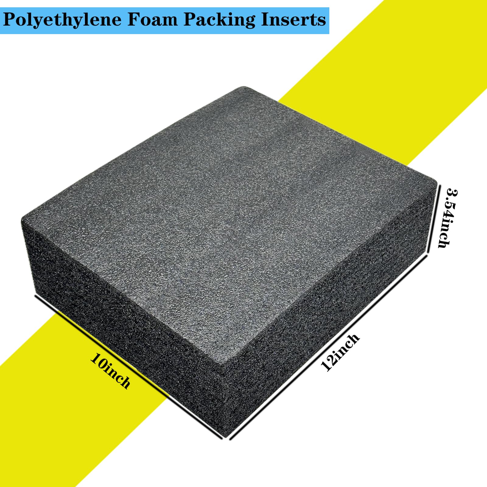 QISF 2PCS Cuttable Polyethylene Foam Block 12x10x3.5Inch Packing Sheet,9CM/3.5In Thick Padding Inserts Foam for DIY Crafts,Cases and Boxes Packing, Black