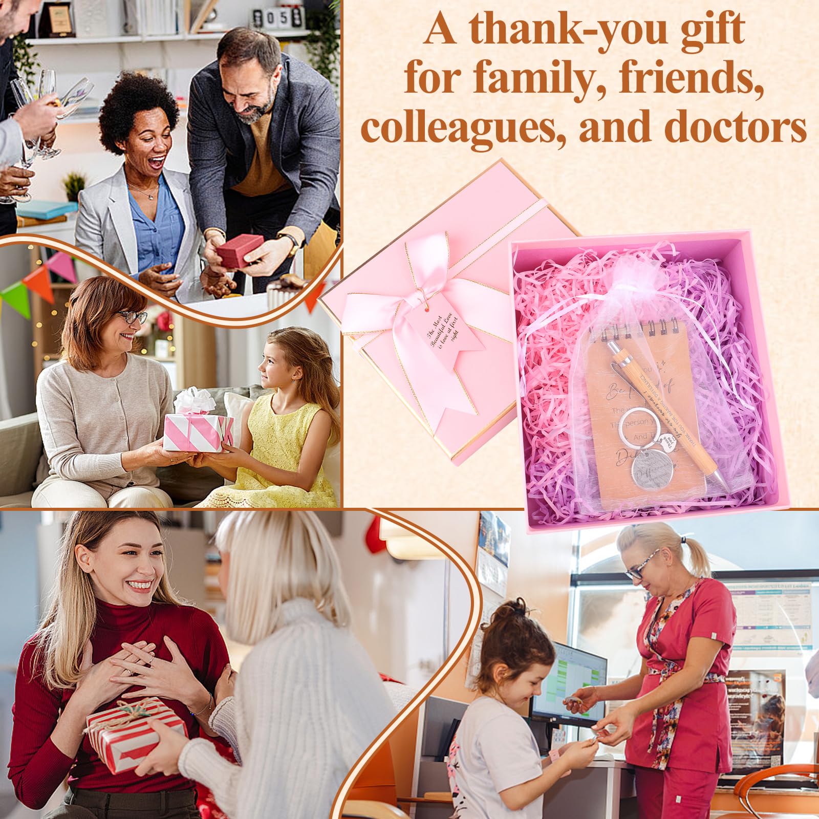 GANGBARU 40Pcs Thank You Gifts Employee Appreciation Gifts Set Motivational Notepads Inspirational Pen Thank You Keychain Organza Bag for Coworker Teacher Nurse Staff Back to School Gifts (Proud)