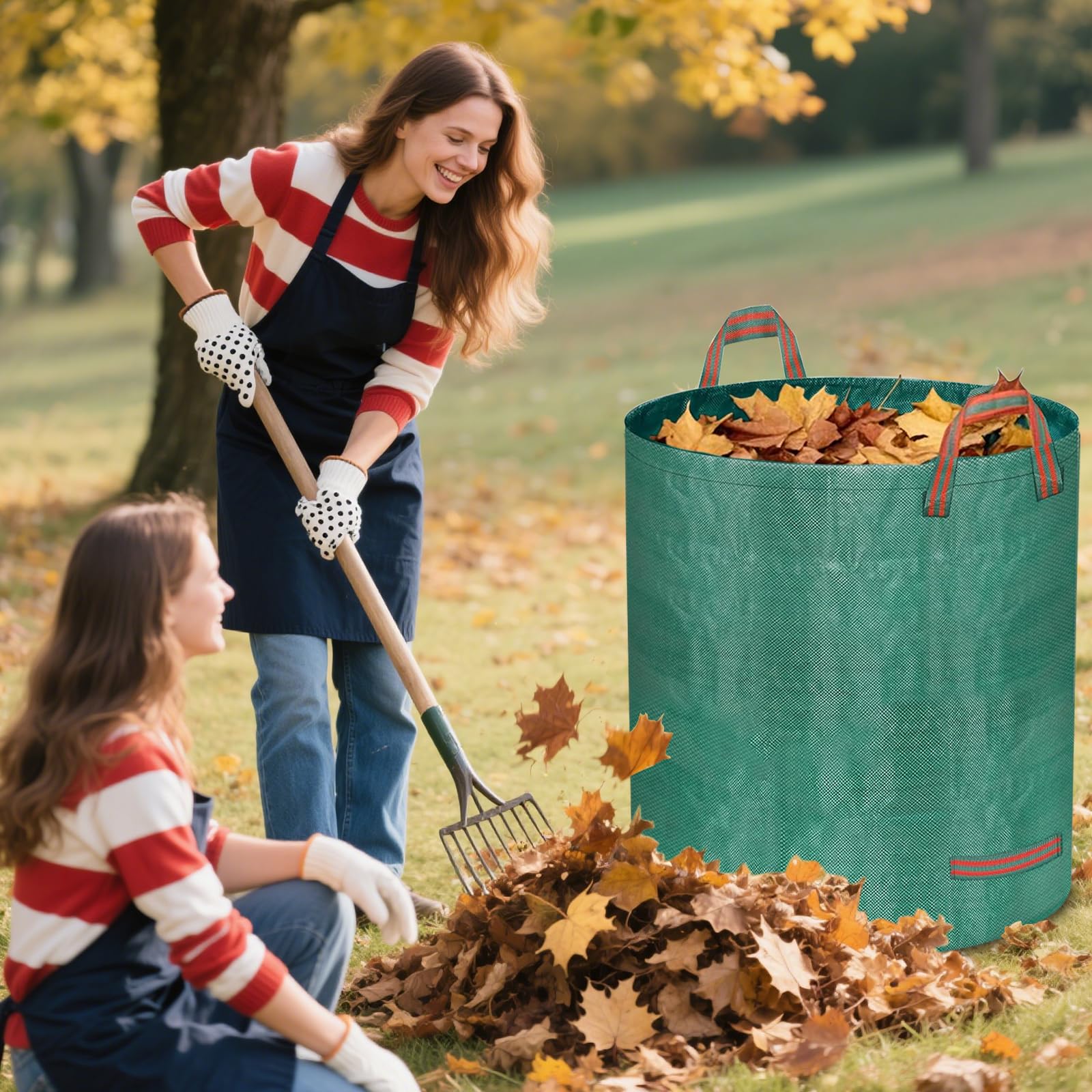 Doubleggs Reusable Yard Waste Bags, 72 Gallon Lawn and Leaf Bags 3 Pack with Reinforced Handles and Gardening Gloves, Heavy Duty Standable Garden Waste Bags for Leaves, Grass, Camping, Recycling