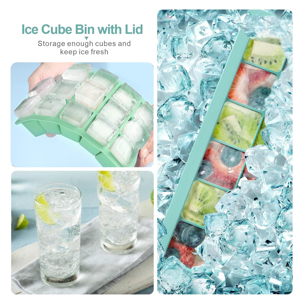 KGYMJR 3Pcs Silicone Ice Cube Tray, Square Ice Cube Tray with Lid, Reusable Ice Cube Molds for DIY Cold Drinks. (Small ice Cubes, Count, 15)