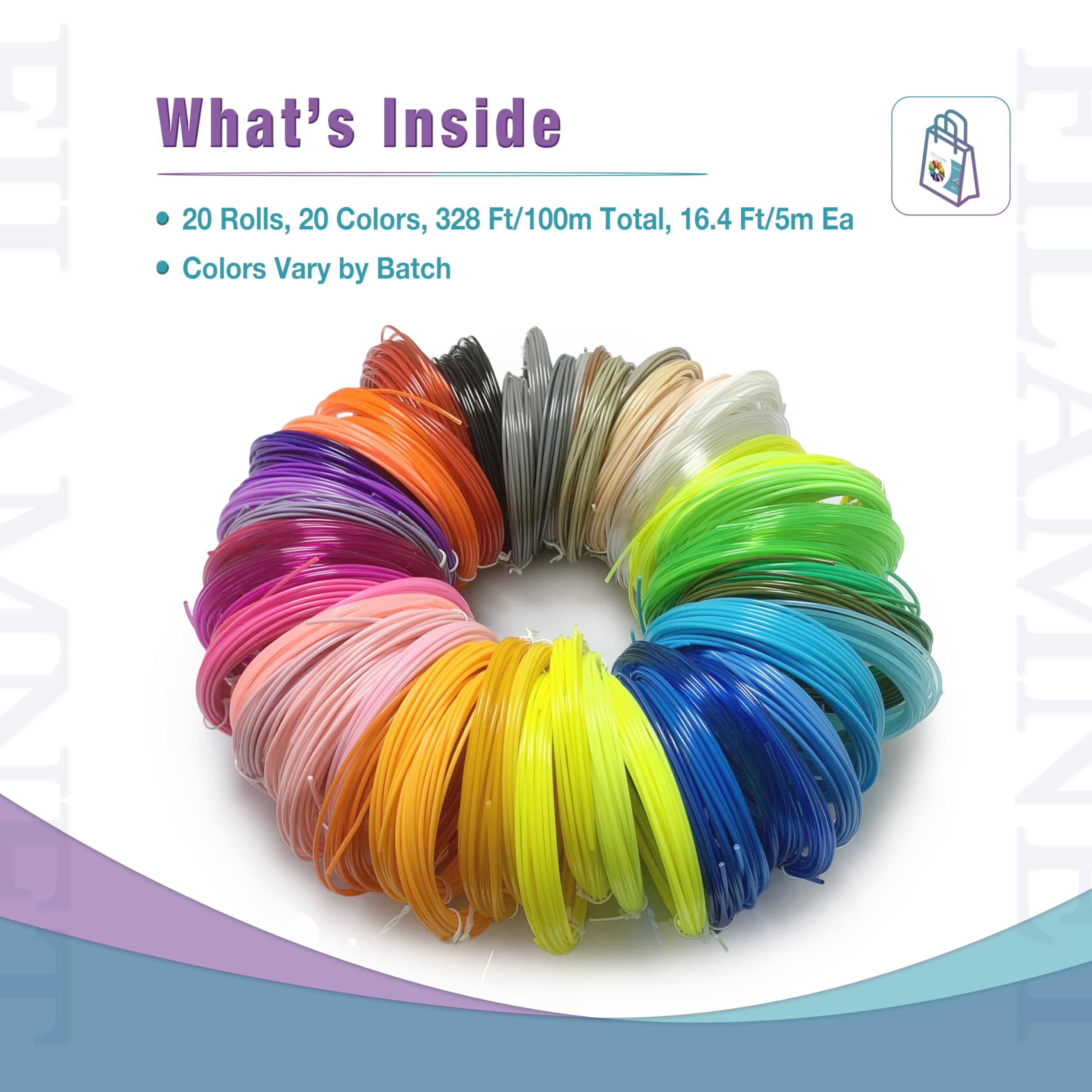 fuentai 3D Pen Print Filament - 20 Bundle PLA Refills for 3D Printing - Ideal for Art, Crafts, Doodler to Create - is Great Birthday and Christmas Gifts for Kids
