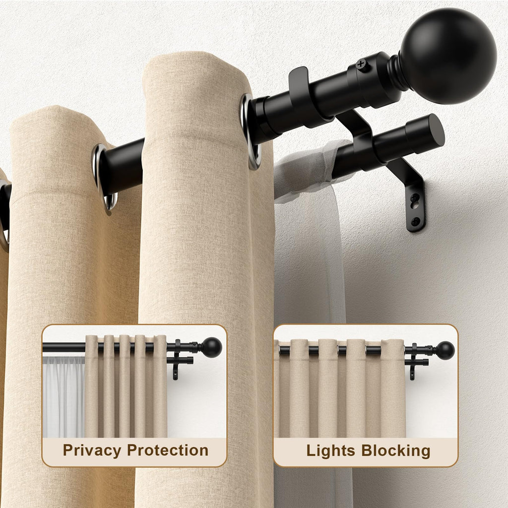 Pesenp 1” Diameter Double Curtain Rod 48-84 Inch, for 48-90 Inch Windows, Adjustable Splicing Black Curtain Rod, Extra Long Heavy Duty Drapery Rod for Living Blackout and Room Darkening Panels