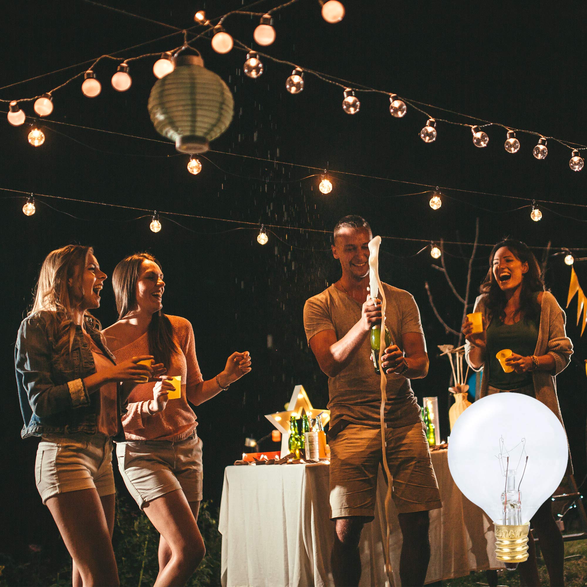 String Light Outdoor Globe G40 Replacement Bulb 5W E12 Candelabra Base C7 Socket by Simba Lighting for Patio, Café, Pergola, Porch, Clear Glass, 5 Watt 110V 120V, 2700K Warm White, Dimmable, 25 Pack