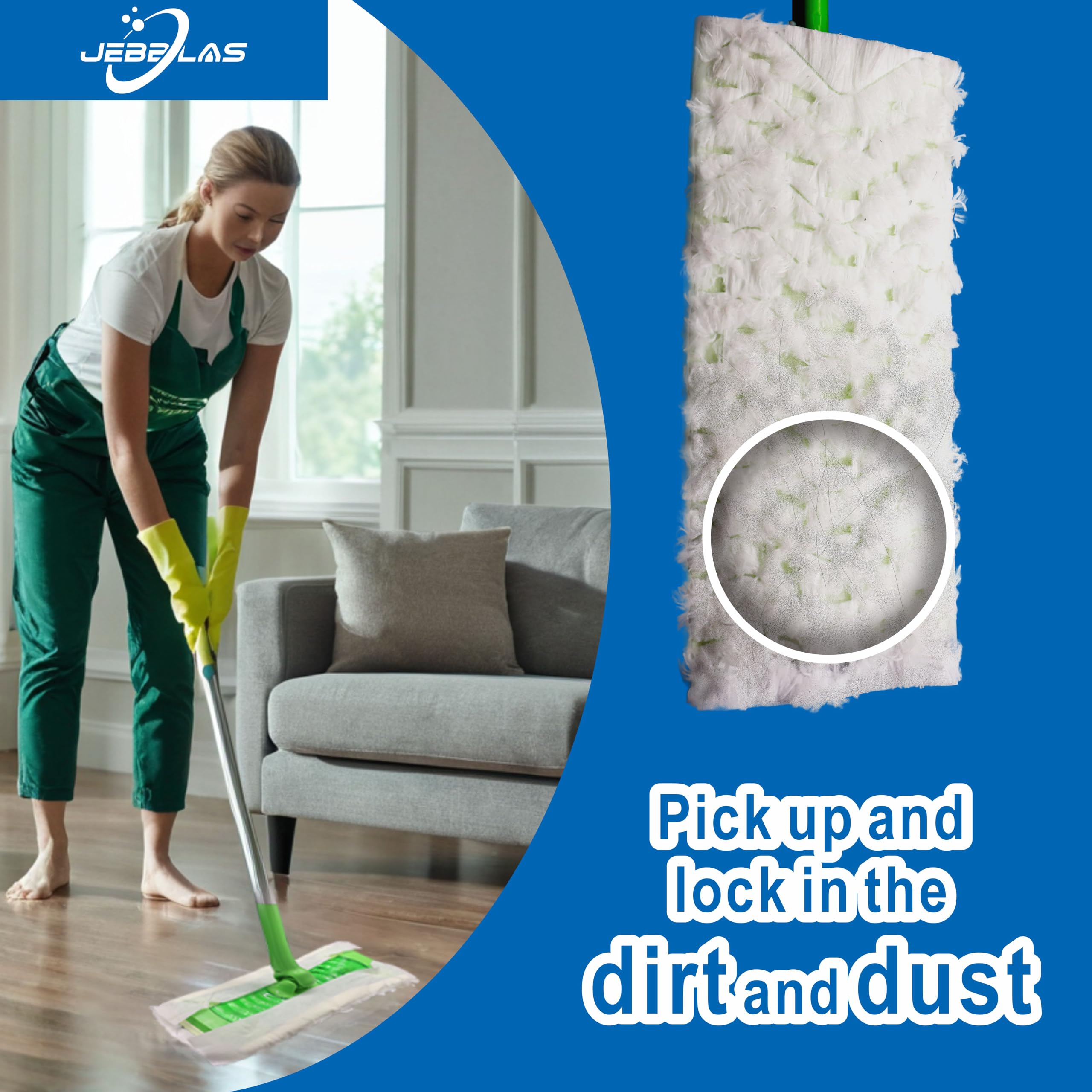 JEBBLAS Pet Dry Sweeping Cloth Refills Heavy Duty Mop Pads Multi Surface Refills for Floor Mopping and Cleaning,Disposable Sweeping Cloth for Standard Sweeper, Pack of 60 Pcs