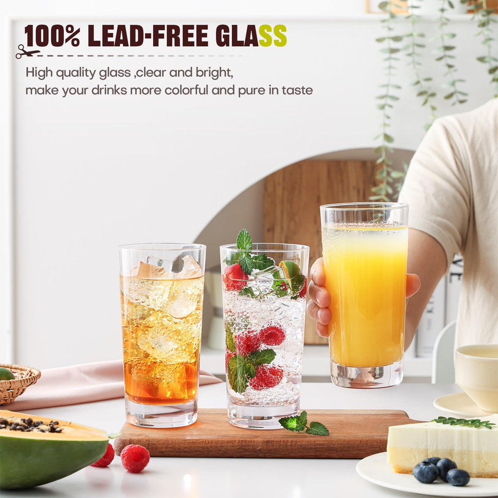 Highball Glasses Set of 6, 13oz Tall Drinking Glasses, Water Glass for Kitchen, Tom Collins Glasses, Mojito Glass Cups, Cocktail Glasses for Bar Glassware