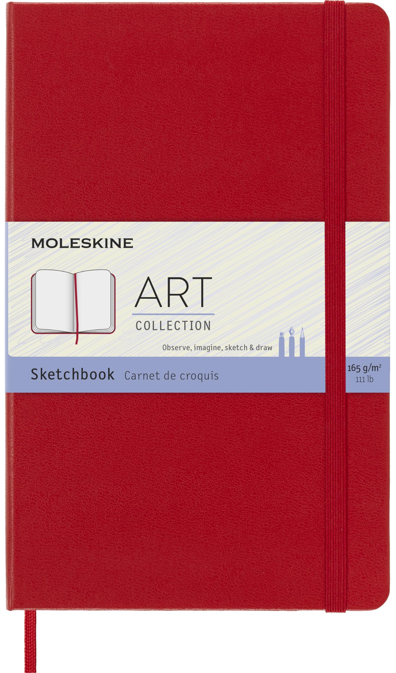 Moleskine Art Sketchbook, Hard Cover, Large (5" x 8.25") Plain/Blank, Scarlet Red, 104 Pages