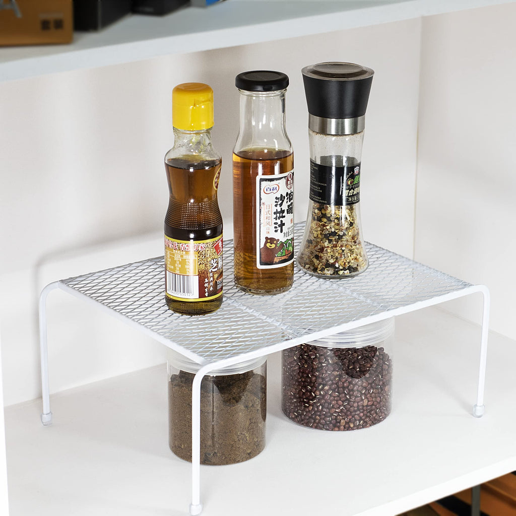 Lonian Kitchen Cupboard Organiser - Home Storage Shelf Wire Rack (2-Pack) for Cabinets, Countertops, Pantries | Rust-Proof, Space Saving, White