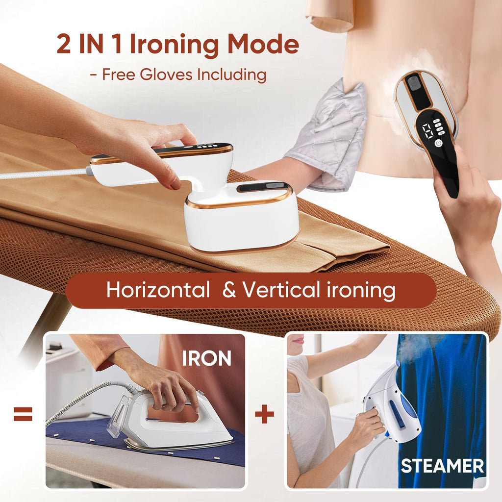 Upgraded - Portable Steamer for Clothes - LED Display & 3+1 Level Steam, Foldable Compact Mini Iron, Small Handheld Iron with Ironing Gloves, College Essential, White(Only for 110V, Such as Canada/US)