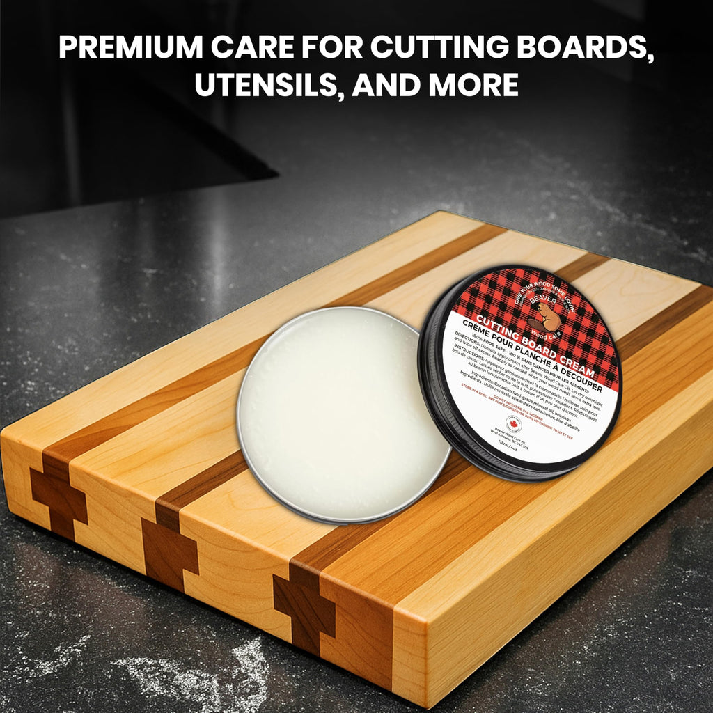 Cutting Board Cream 100% CANADIAN WAX and OIL - Food Grade Wax for Wooden Utensils, Tools, Countertops - Cutting Board Polish - Cracking and Warping Protection - 118ml/(4 oz) - Beaver Wood Care