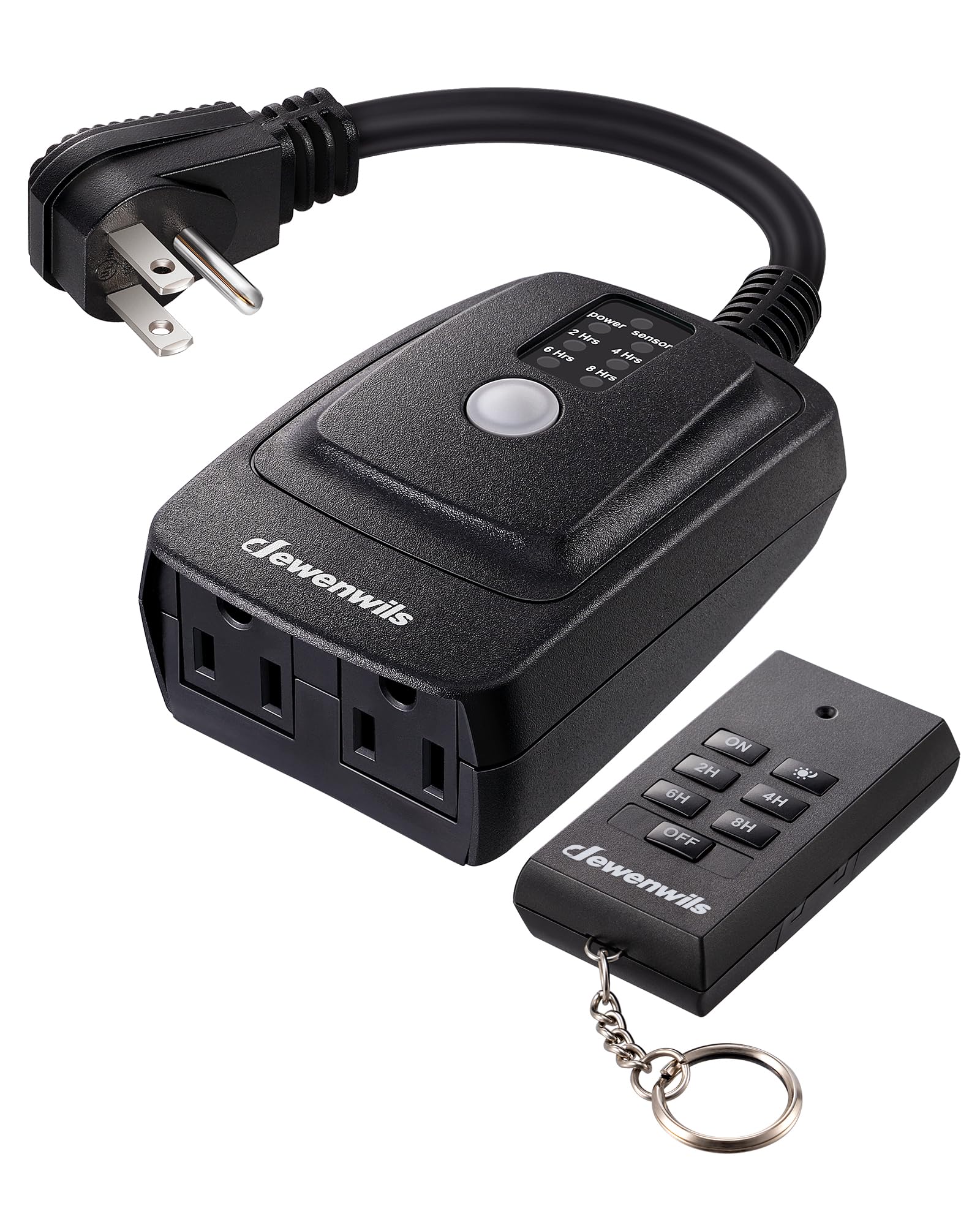DEWENWILS Outdoor Light Timer Waterproof, Plug in Sensor Outlet Timer Switch, 100 ft Range Remote Control with 2 Grounded Electrical Outlets for Yard Landscape Holiday Light, 15A 1/2HP UL Listed