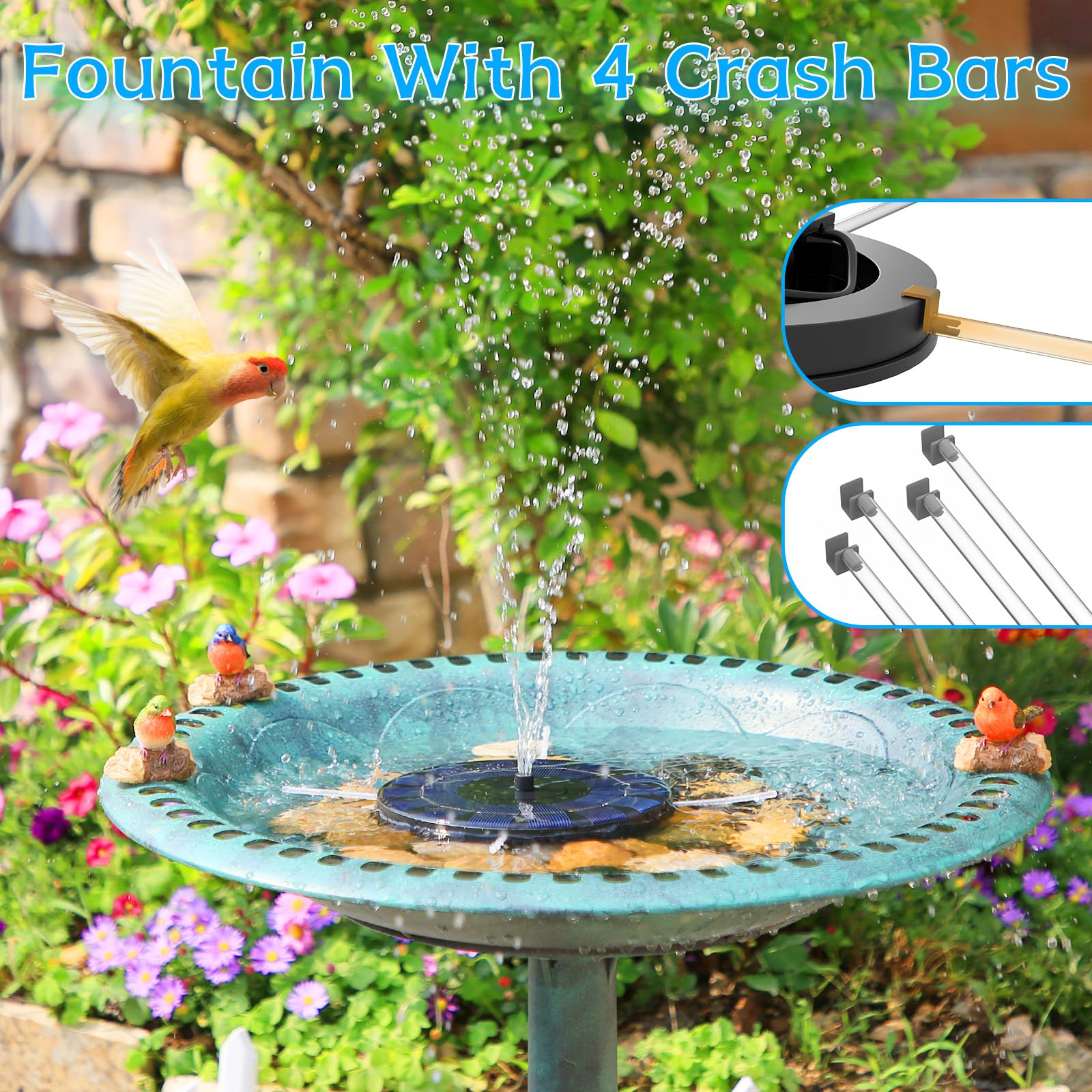 AMZtime Solar Fountain Pump 1W Bird Bath Fountain, Solar Powered Water Fountain with 8 Nozzle Set & 4 Fixer, Solar Fountain Pump for Bird Bath, Garden, Pond, Pool