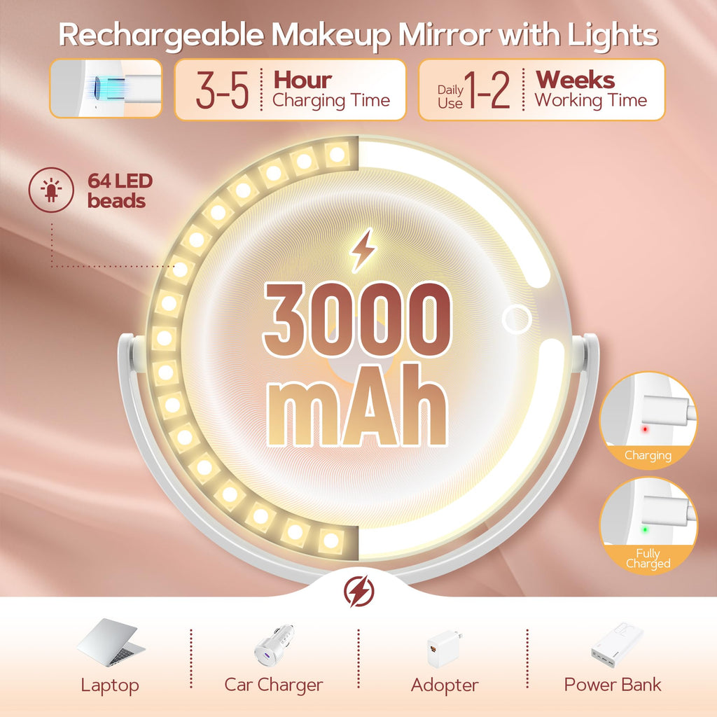B Beauty Planet Makeup Mirror with Lights, Lighted Magnifying Mirror 30X with 3 Lighting and Adjustable Brightness, 2-Sided Height Adjustable Vanity Mirror for Bathroom, Women Gifts for Mom