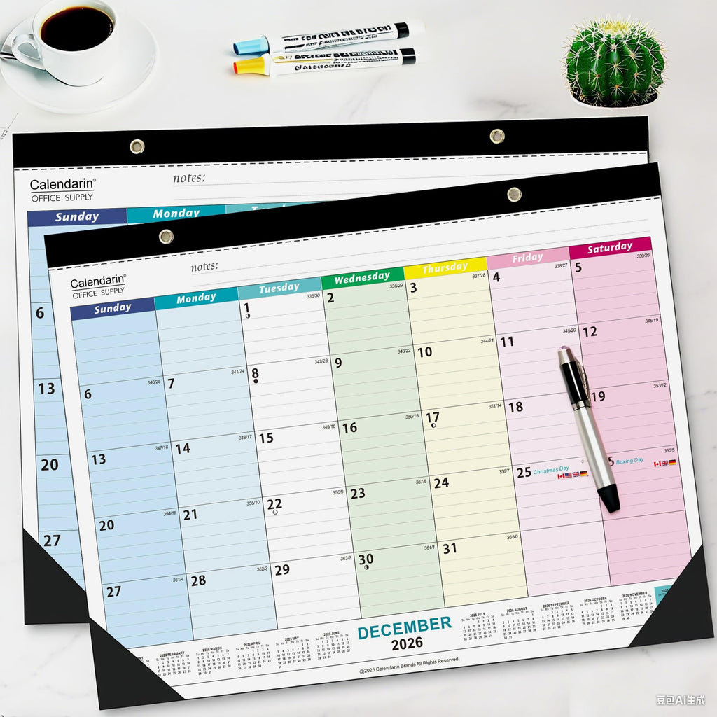 Calendarin Super Large Desk Calendar 2026 for Canada, 22x17 Inch 18-Month from August 2025 to January 2027, Color Coded Blocks, Thick Paper, Perfect as Family Personal Organizer for Home Office