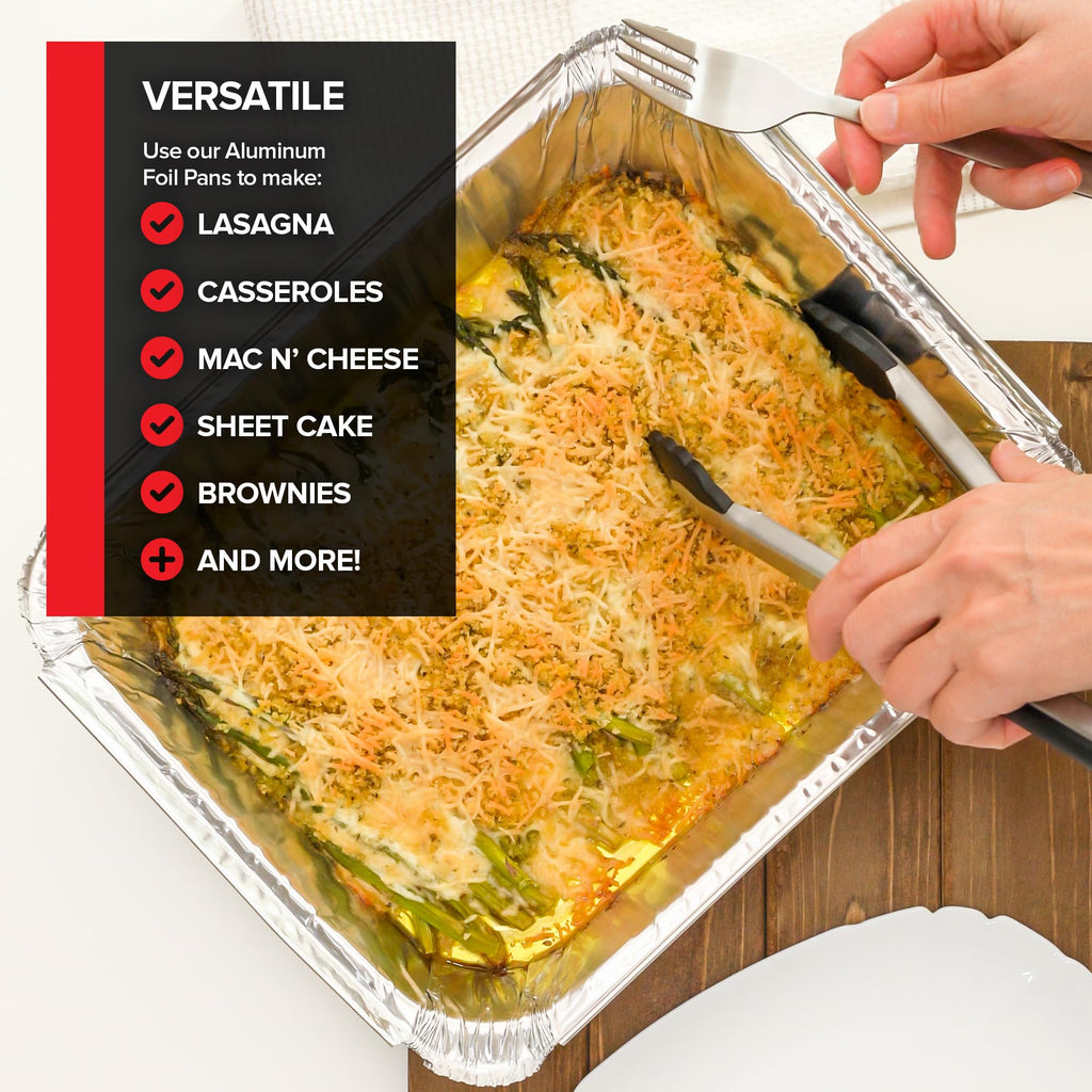 Disposable Foil Pans with Lids (Set of 20) Heavy Duty Aluminum Pans 9x13 (10 Pack), 8x8 (10 Pack) Baking Tins with Covers for Cooking, Heating, Storing, Food Prep, Holiday Dinner Meals