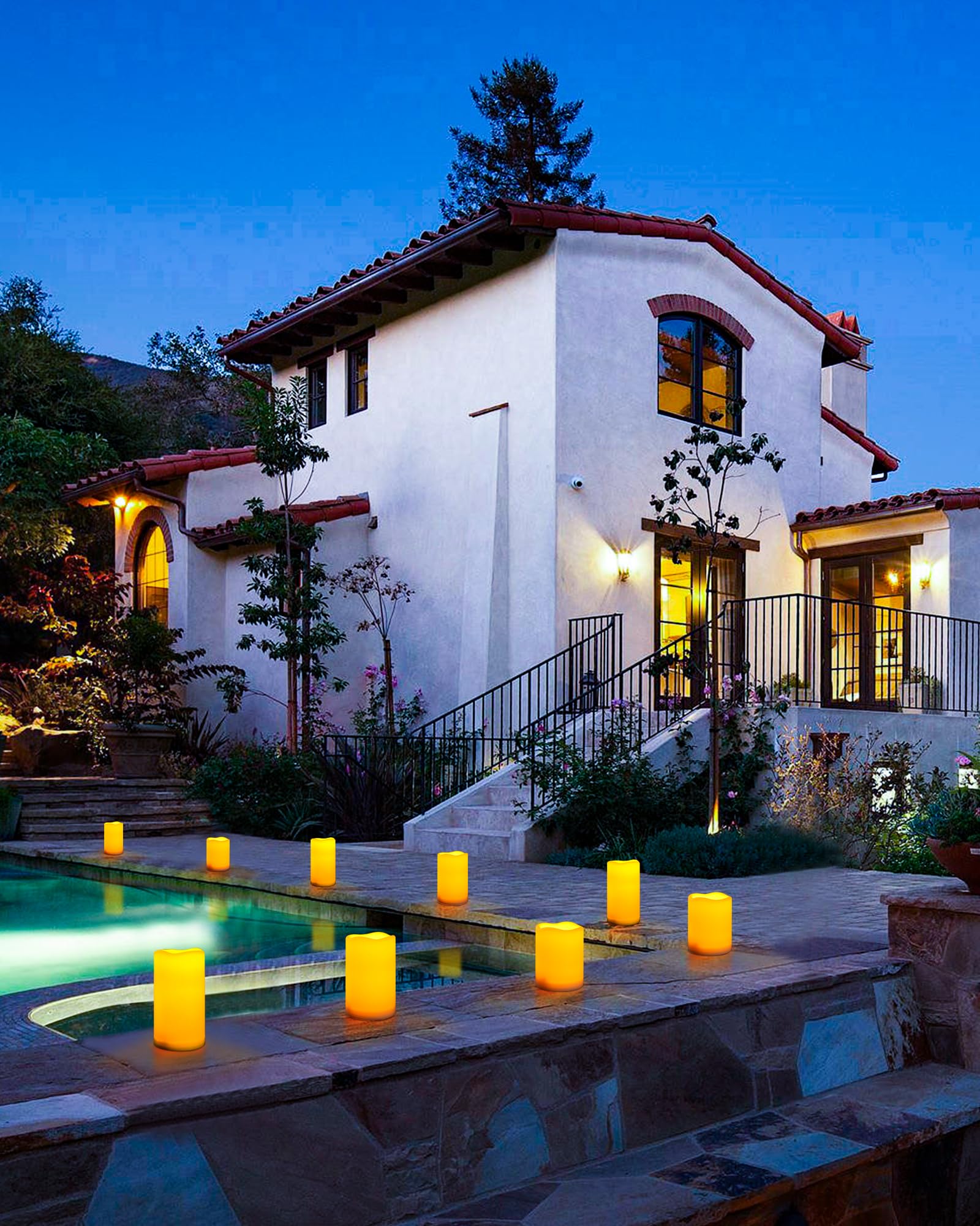 Flameless Candles Battery Operated Candles LED Outdoor Waterproof Candles Plastic Fake Candles with Remote Timers Set of 3(Ivory)