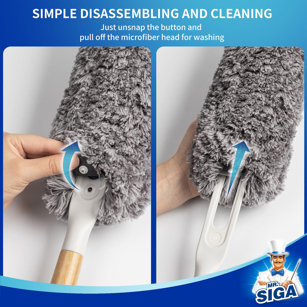 MR.SIGA Lint Free Microfiber Duster, Washable and Reusable Dust Brush with Bamboo Handle and Replaceable Head, Dusting Tool for Household Cleaning