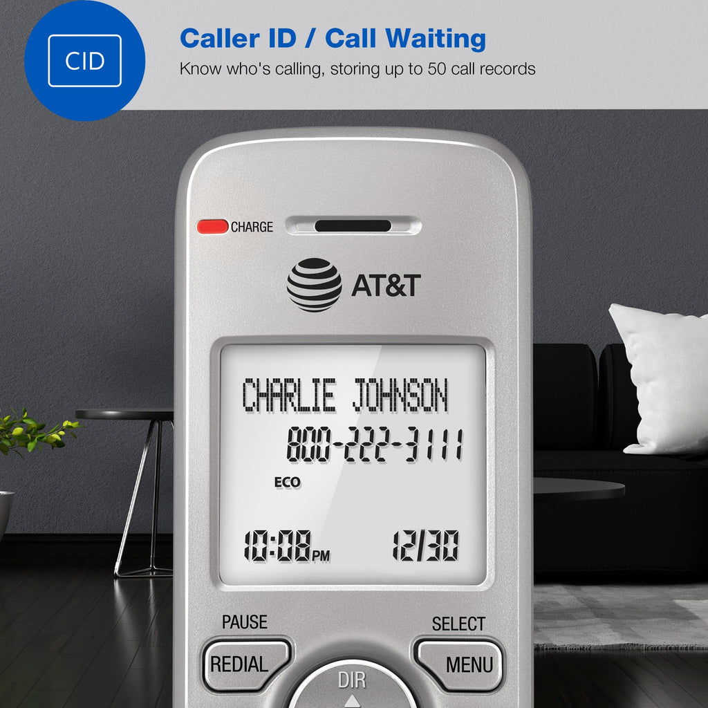 AT&T 1-Handset DECT 6.0 Cordless Home Phone with LCD Display, Lighted Keypad, Caller ID/Call Waiting, Simulated Full-Duplex Handset Speakerphone, Eco Mode, Voicemail Key, Quiet Mode, Intercom, EL51103